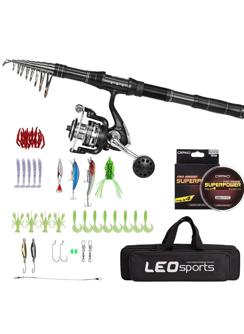 LEOFISHING LEO Telescopic Fishing Rod Set 1.8m – Ultra Light Carbon Fiber Rust-Proof Portable Fishing Rod with Reel, Line & Accessories for Freshwater & Saltwater Angling - Image 1